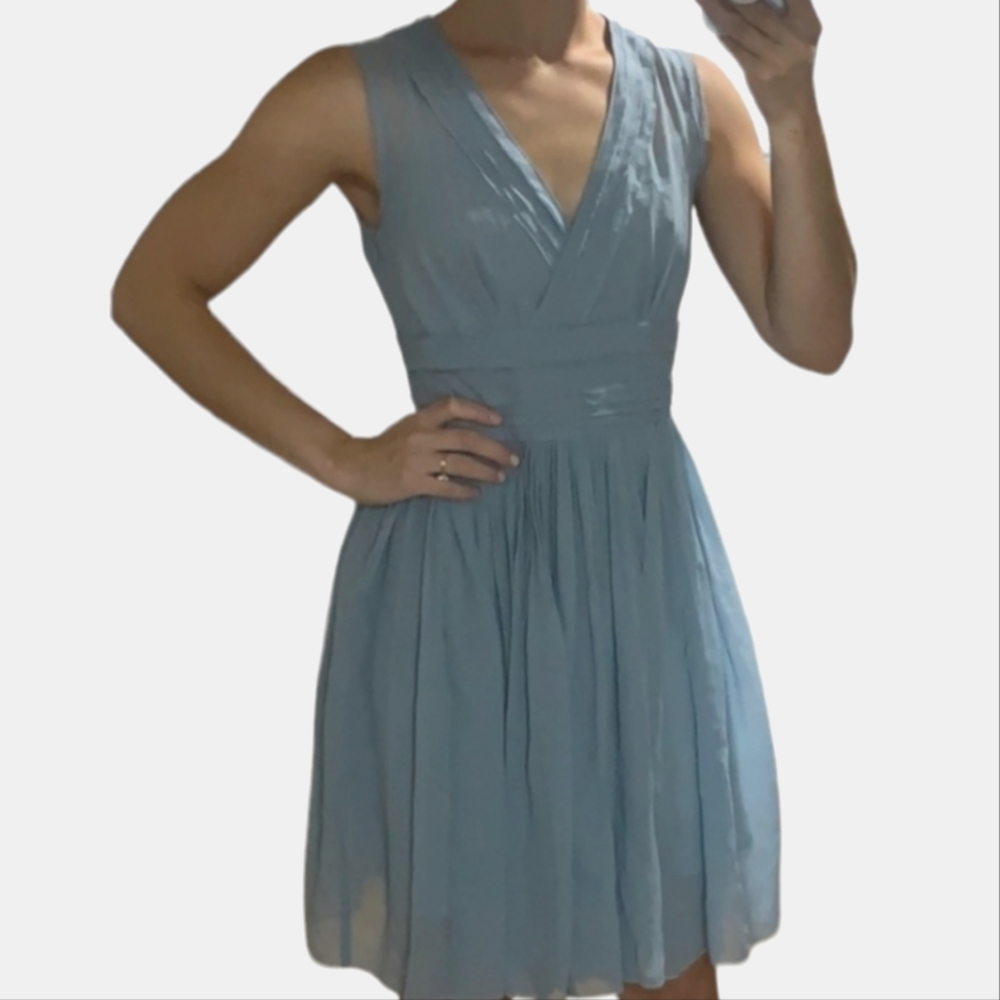 BANANA REPUBLIC BLUE SILK PLEATED V NECK SLEEVELESS MINI DRESS WOMEN'S SIZE 0P